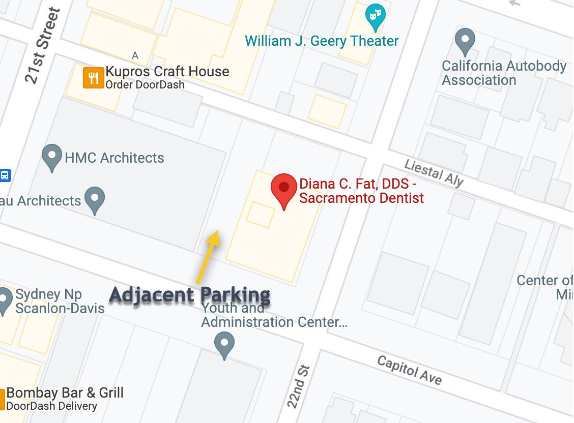 parking map for Diana Fat, DDS in Sacramento